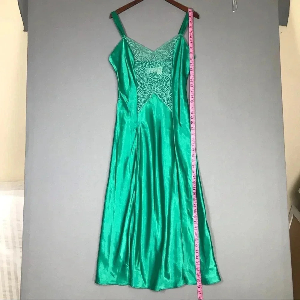 Victoria’s Secret VINTAGE GOLD LABEL Satin Lace Maxi Slip Dress Size Small Green - Picture 11 of 16